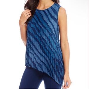 H by Halston Asymmetrical Blue Zebra Print Blouse